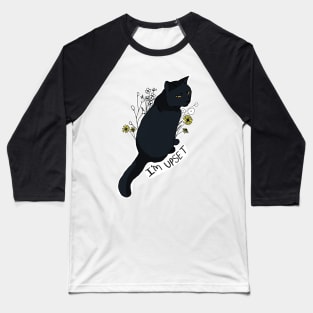 Funny black cat with flowers is upset Baseball T-Shirt